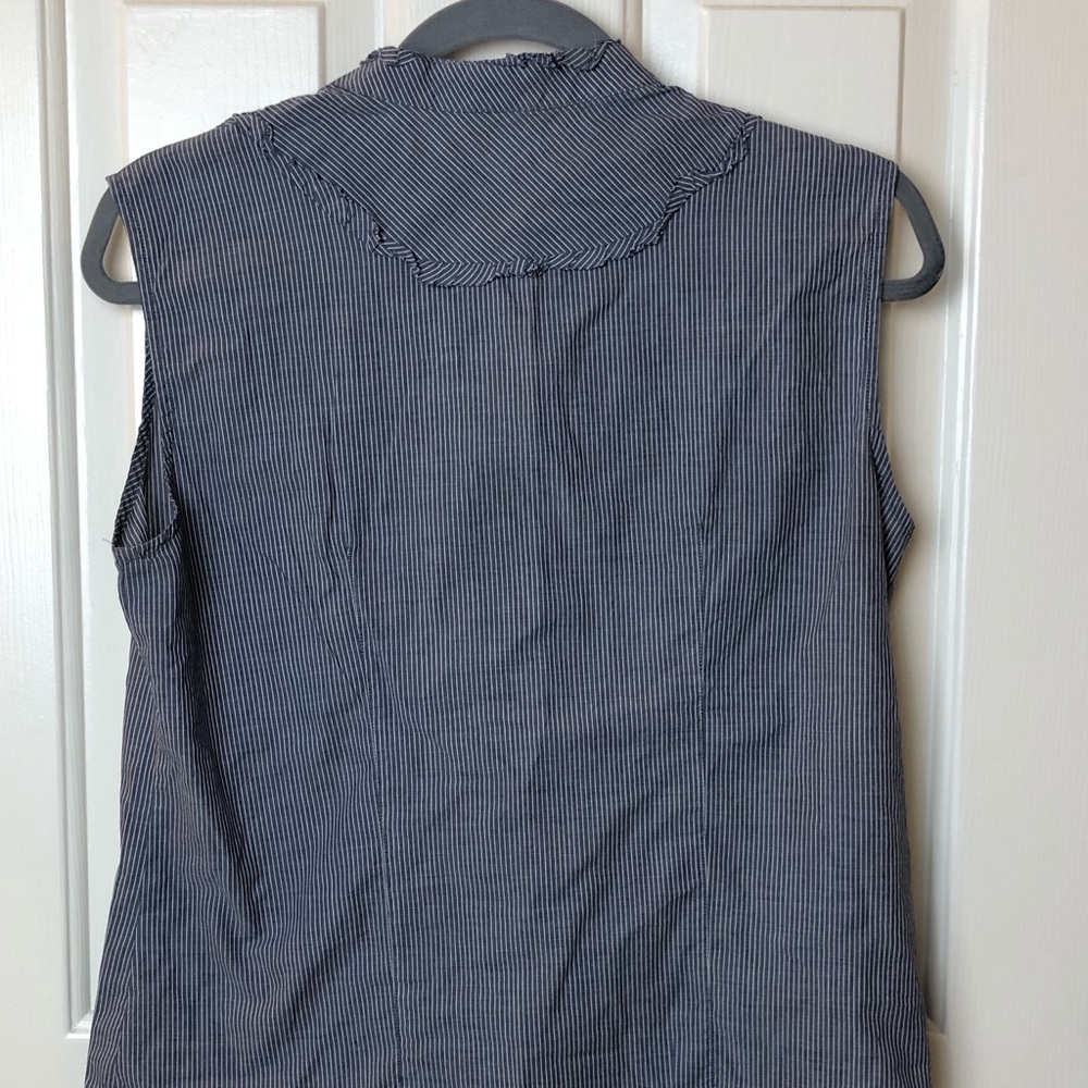 J. Crew Factory Blue and White Striped Sm Ruffle Sleeveless Blouse - Picture 7 of 8